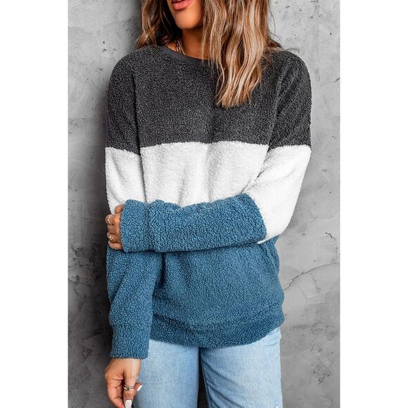 Azura Exchange  Colorblock Plush Sweatshirt - Picture 7 of 8